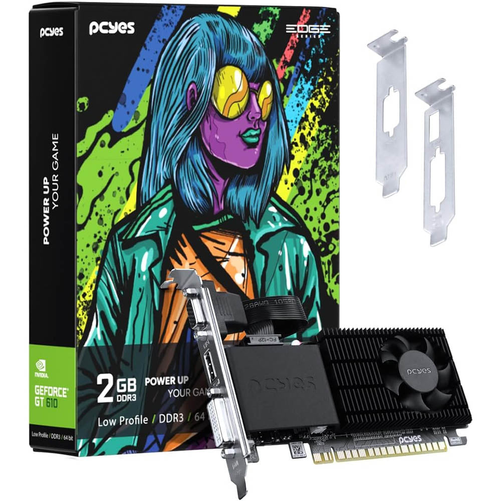 Placa De Video 2gb ddr3 GT 610 PcYes Project Edge Nvidia Geforce 64bits Low Profile Hdmi Dvi Vga - PPE610DR3LPBR Truedata